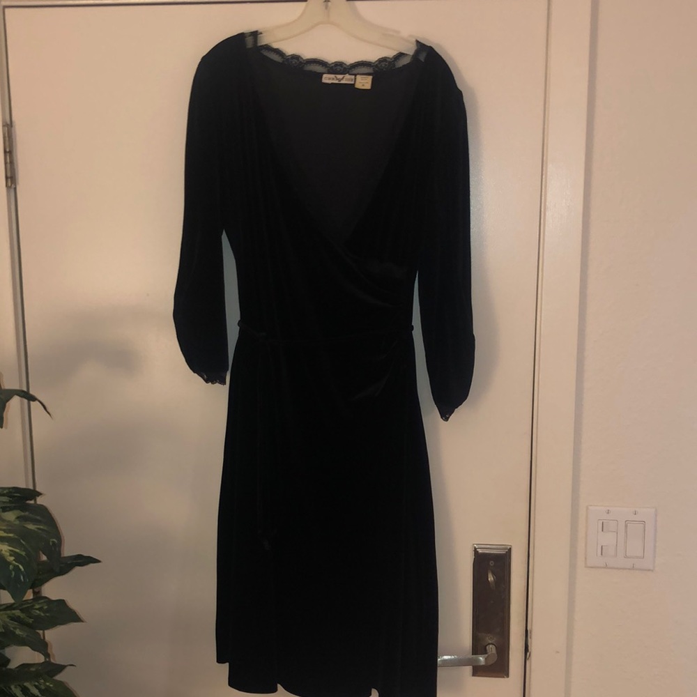 Black velvet dress with lace accent